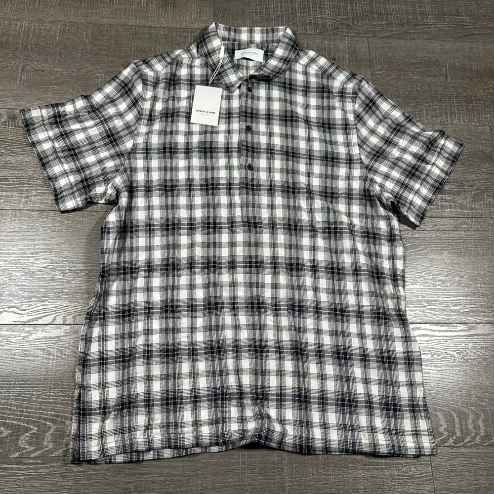 Ovadia and Sons Ashkelon Polo Shirt Black White Plaid Short Sleeve XL‎ Mens